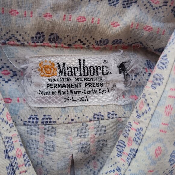 True Vintage Mens Shirt XL 70's Marlboro Geometric Pattern Buttery Distress Mod - Picture 8 of 8